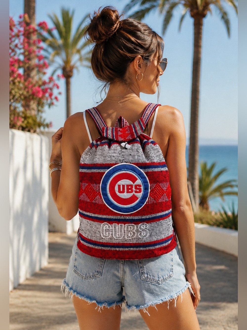 Chicago Cubs Sarape Striped Bucket Backpack MLB Fan Gear Bag Baseball Team Pack